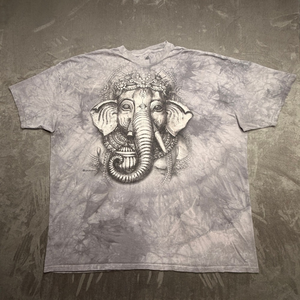 The Mountain Ganesha T-Shirt Mens 5XL Gray Tie Dye Graphic Short Sleeve Elephant